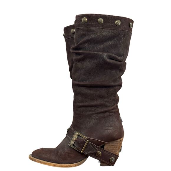 Rosemetal Slouchy Western Harness Boot 36.5 Women's Tall Brown Cowgirl Steampunk - Picture 5 of 16